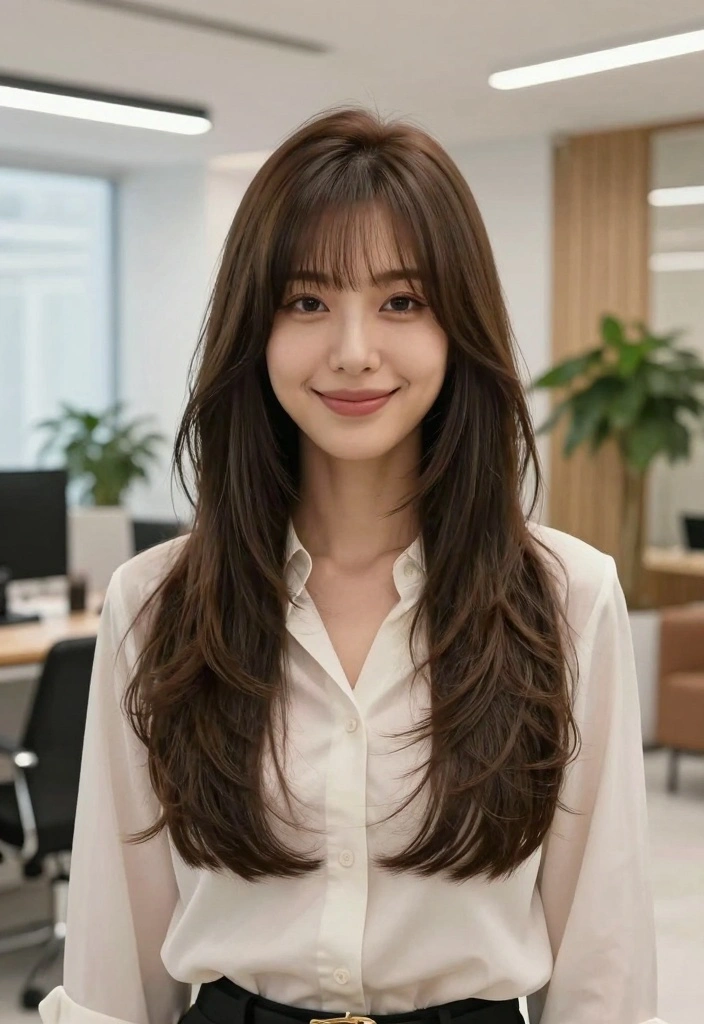 15 Layered Haircuts for Straight Hair: Sleek Flow Revolution - 7. Layered Curtain Bangs with Long Hair 1