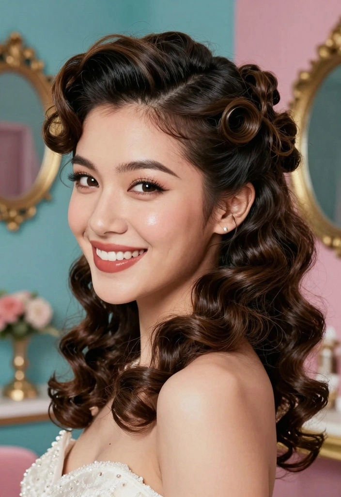 15 Natural Hair Updo Wedding Ideas: Elegant Protective Styles - 14. Vintage-Inspired Pin-Up Curls 1