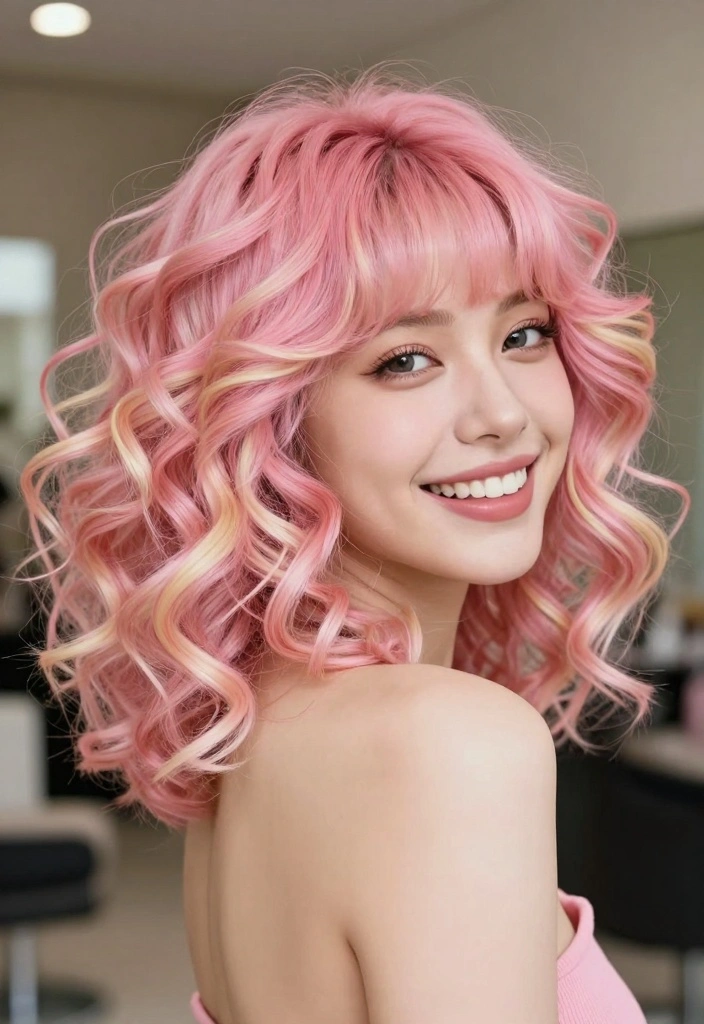 15 Pink and Blonde Hair Ideas: Playful Contrast - 13. Bubblegum Pink with Soft Blonde Highlights 1
