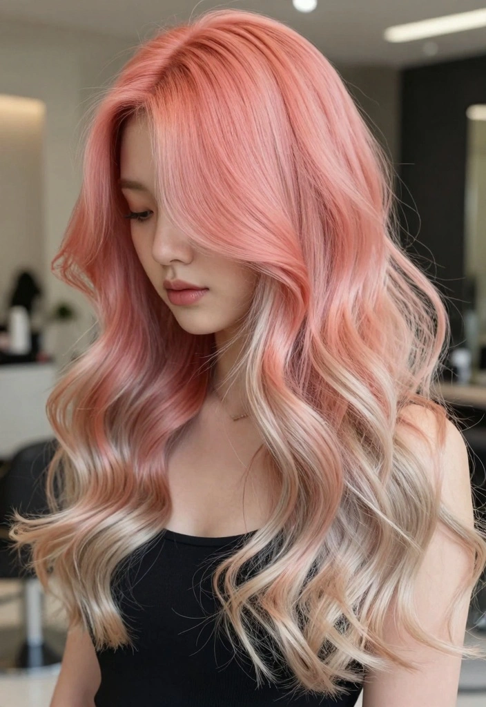 15 Pink and Blonde Hair Ideas: Playful Contrast - 14. Coral Pink and Ashy Blonde Blend 1