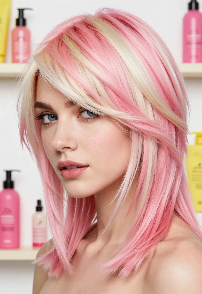 15 Pink and Blonde Hair Ideas: Playful Contrast - 5. Candy Pink and Platinum Blonde Mix 1