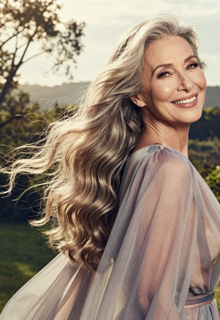 16 Hair Styles for Women Over 70 Ideas: Elegant Confidence - 9. Long and Flowing 1