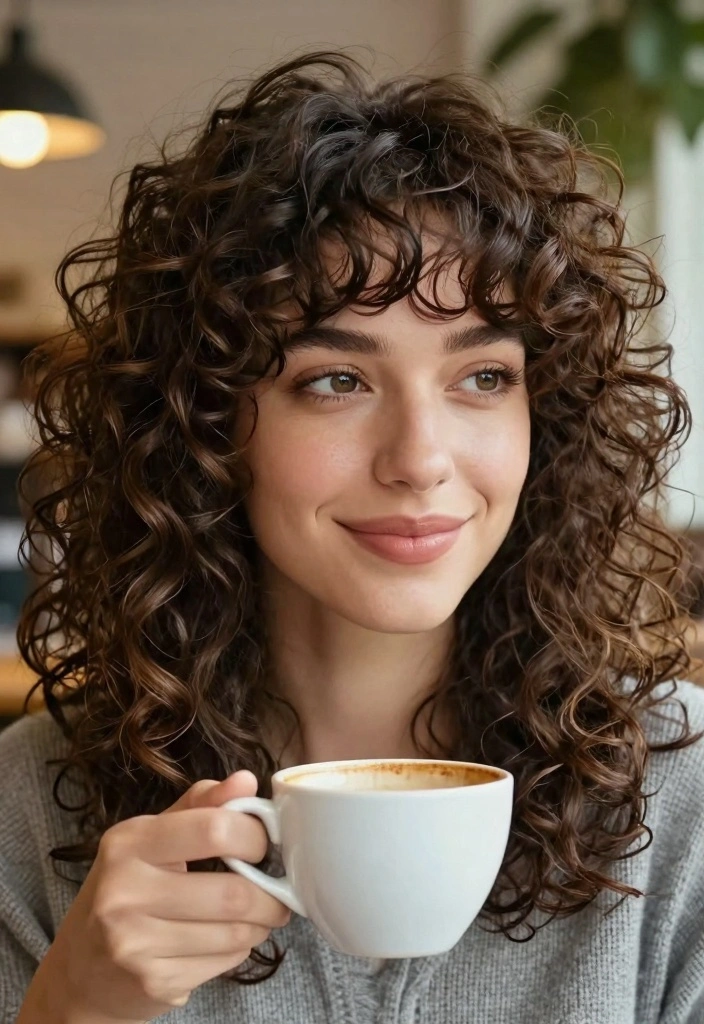 16 Layered Curly Hair Ideas for Shape and Bounce - 9. Curly Layers with Side Bangs 1
