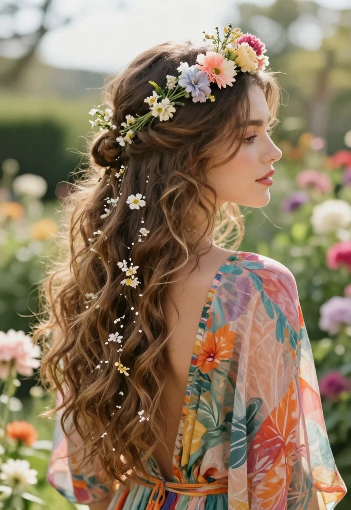 16 Layered Wavy Hair Ideas for Effortless Texture - 5. Bohemian Half-Up Waves 1