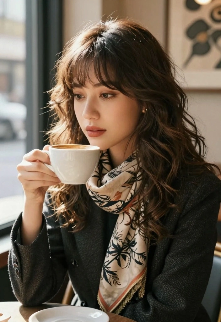 16 Layered Wavy Hair Ideas for Effortless Texture - 8. Curtain Bangs with Wavy Layers 1