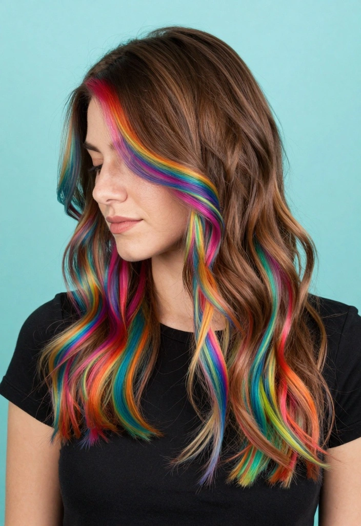 16 Medium Brown Hair With Highlights Ideas for Natural Lift - 15. Rainbow Highlights 1