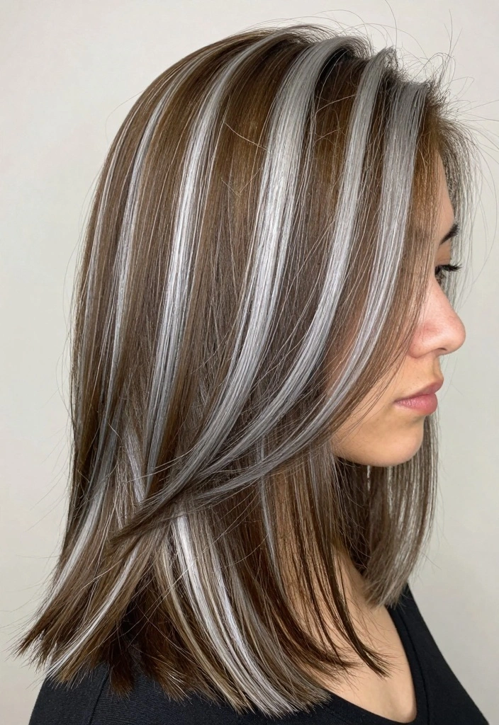 16 Medium Brown Hair With Highlights Ideas for Natural Lift - 8. Icy Silver Highlights 1