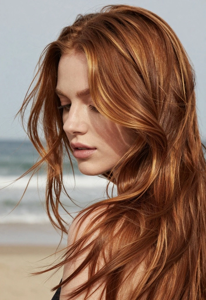 16 Red Blonde Hair Ideas for a Strawberry Glow - 12. Rich Auburn with Sun-Kissed Highlights 1
