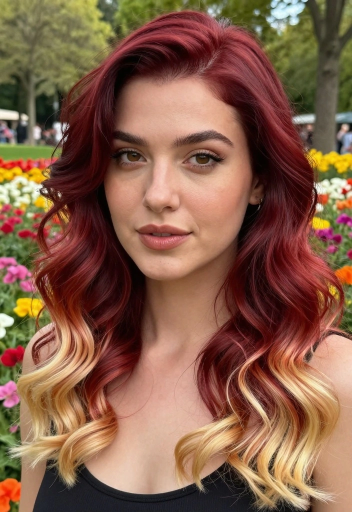 16 Red Blonde Hair Ideas for a Strawberry Glow - 4. Bold Cherry Red with Blonde Tips 1