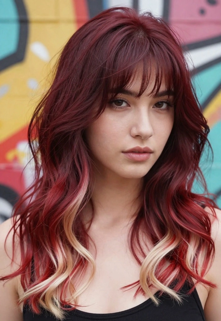 16 Red Blonde Hair Ideas for a Strawberry Glow - 9. Dark Red with Strawberry Blonde Tips 1