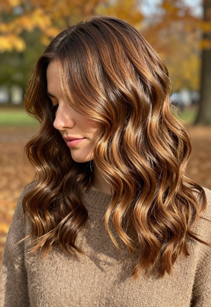 17 Fall Hair Color for Brunettes Ideas: Warm Dimension - 1. Sun-Kissed Chestnut Balayage 1
