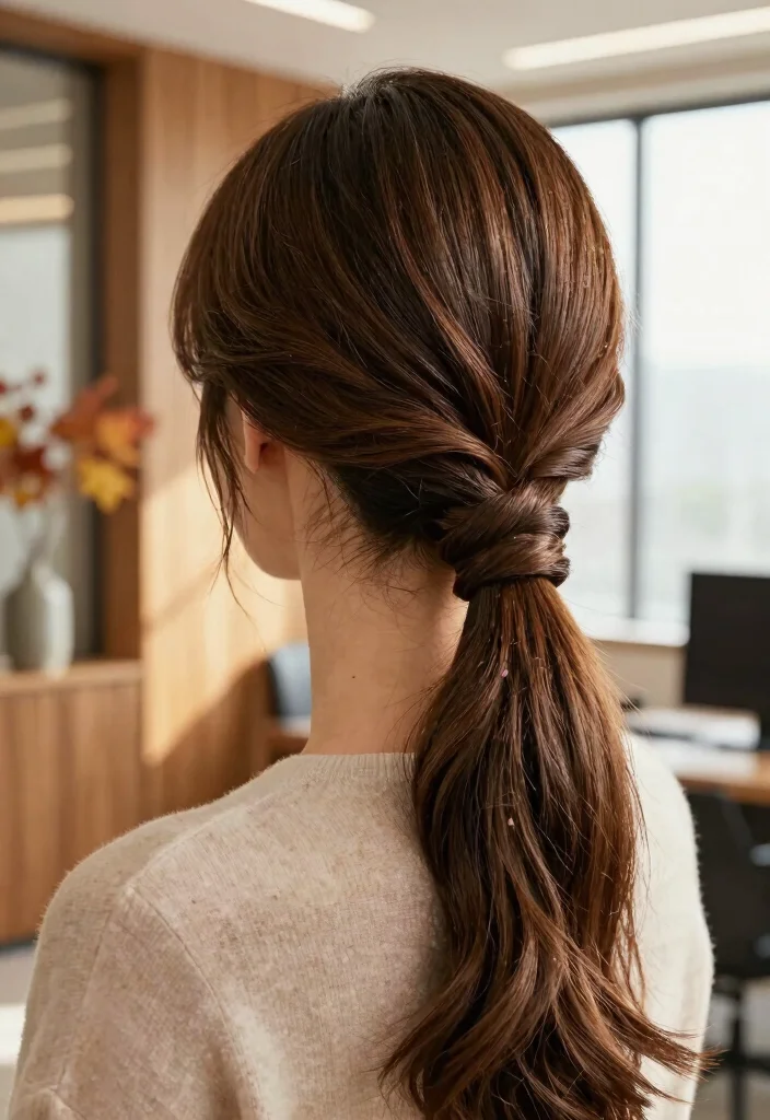 17 Fall Hair Styles Ideas Cozy Everyday Chic - 3. Low Ponytail with a Twist 1