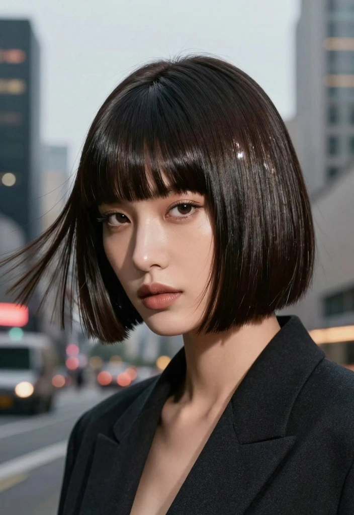 17 Hairstyles for Thin Hair Fine Over 50 Ideas for a Fuller Look - 7. The Blunt Cut with Straight Bangs 1