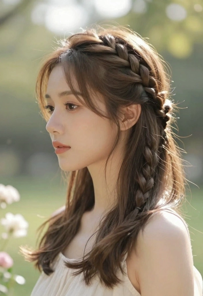 17 Layered Mid Length Hair Ideas: Easy Versatile Style - 7. Braided Crown 1