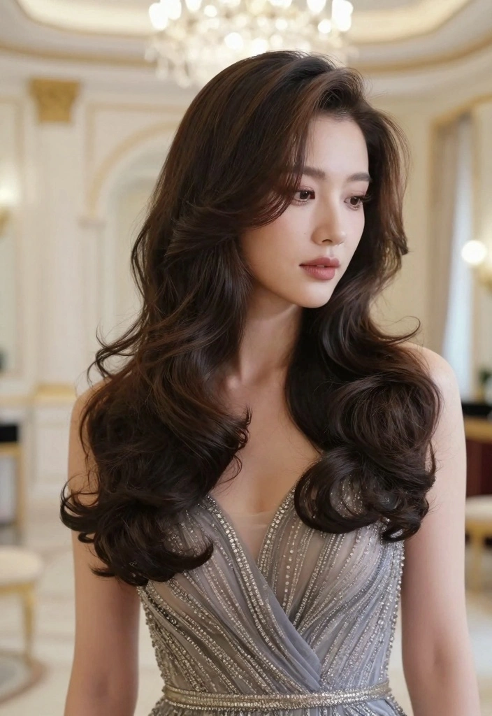 17 Long Layered Hair Ideas for Volume and Shape - 9. Curled Layers with a Deep Side Part 1