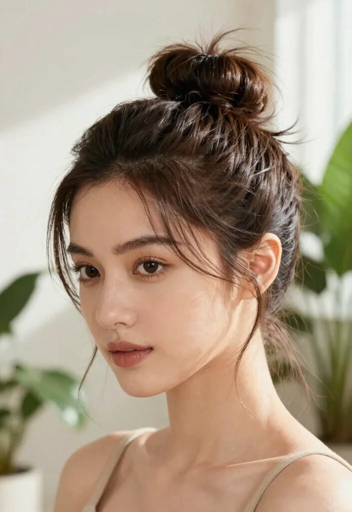 18 Elegant Long Hair Ideas for Women Over 50 - 5. Messy Bun with Face-Framing Pieces 1