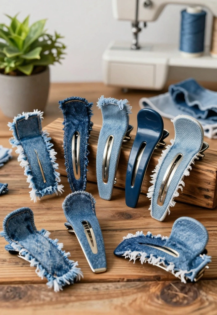 18 Hair Clip Ideas: Easy Stylish Accessory - 2. Recycled Denim Clips 1