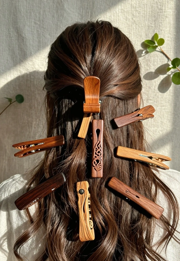 18 Hair Clip Ideas: Easy Stylish Accessory - 3. Wooden Hair Clips 1