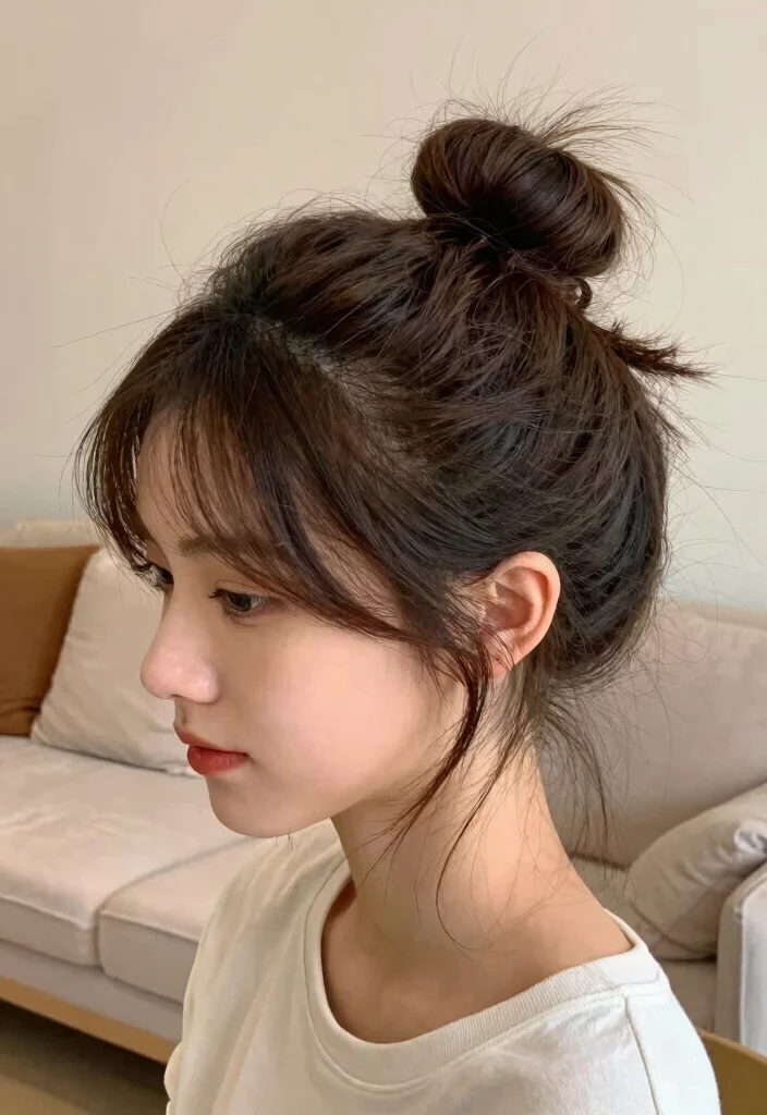 18 Hairstyles for Layered Hair Ideas: Movement and Volume - 12. Messy Bun with Layers 1