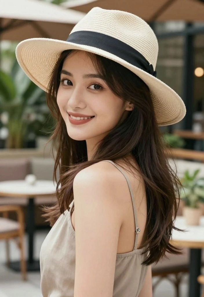 18 Hairstyles for Layered Hair Ideas: Movement and Volume - 17. Layered up with a Hat 1