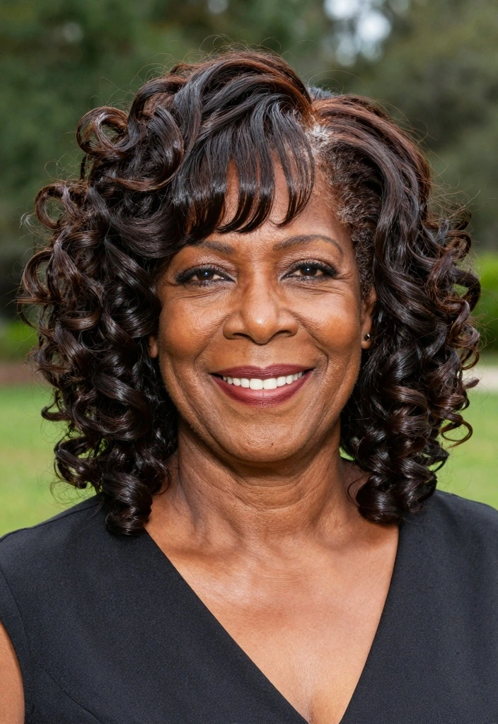 18 Older Black Women Hairstyles Over 50 Ideas Graceful Chic - 7. Layered Curls with Bangs 1
