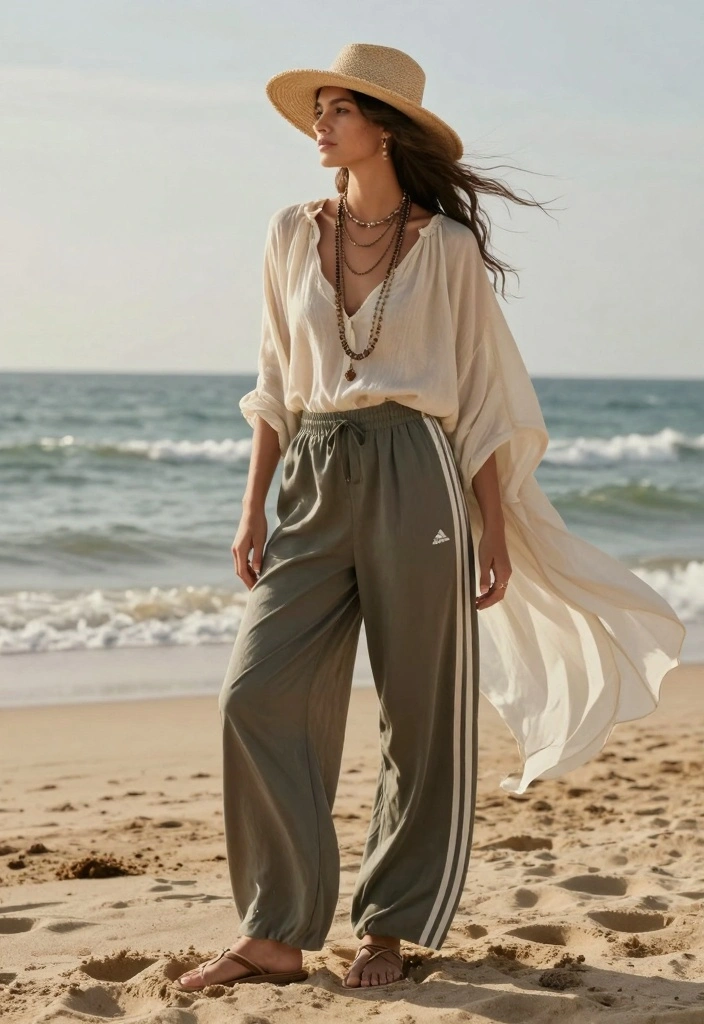 14 Adidas Firebird Pants Outfit Ideas For Women With Sporty Chic - 11. Boho-Chic with Flowing Fabrics 1