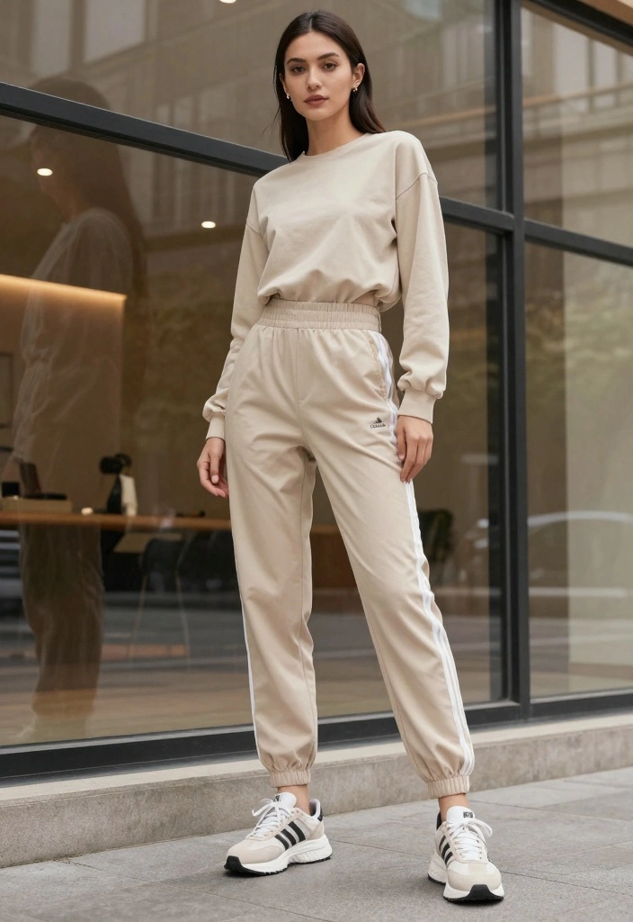 14 Adidas Firebird Pants Outfit Ideas For Women With Sporty Chic - 12. Monochromatic Magic 1