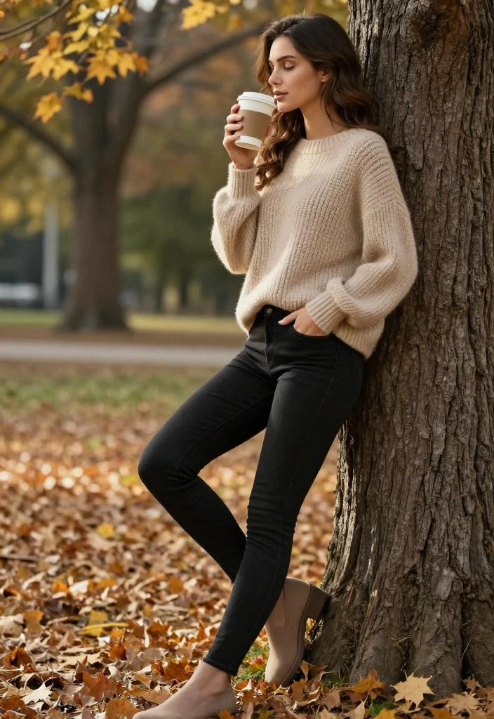 14 Black Skinny Jeans Outfit Ideas For Women That Always Work - 3. Cozy Knit Sweater 1