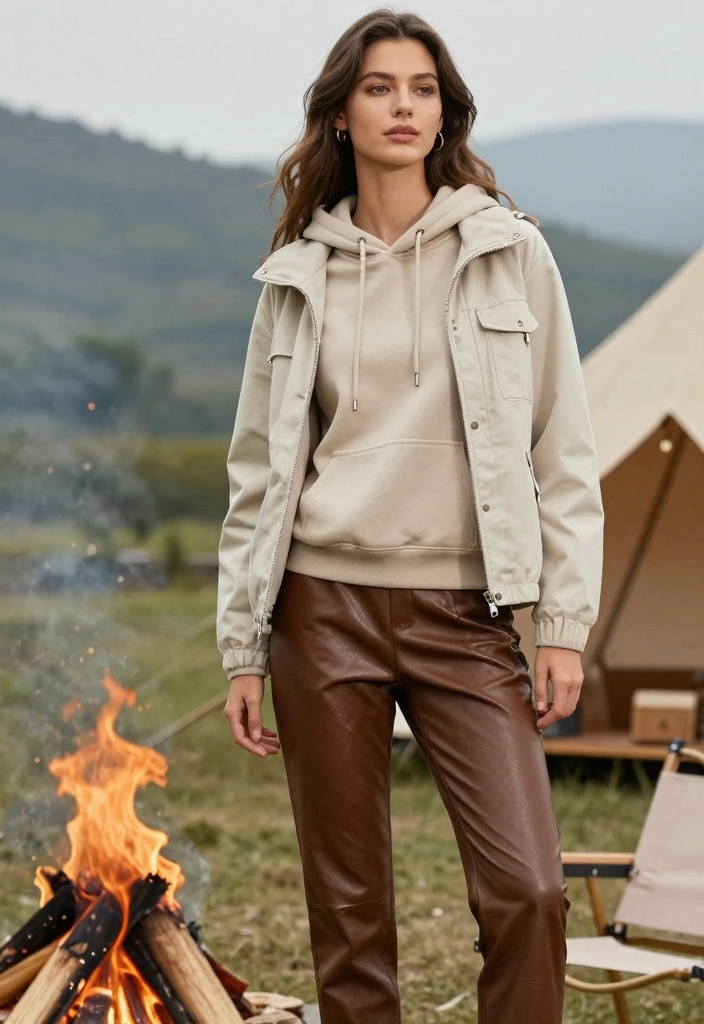 14 Brown Leather Pants Outfit Ideas For Women With Bold Energy - 13. Weekend Getaway 1
