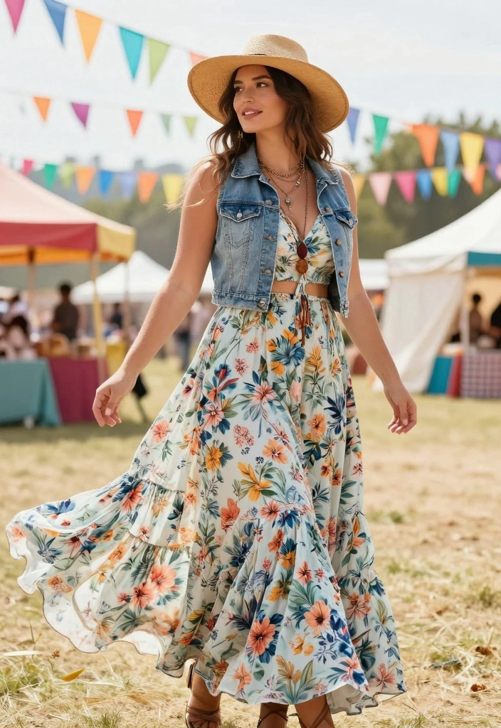 14 Cropped Jacket Outfit Ideas For Women With Balanced Proportions - 5. Boho-Chic with Cropped Denim Vest 1