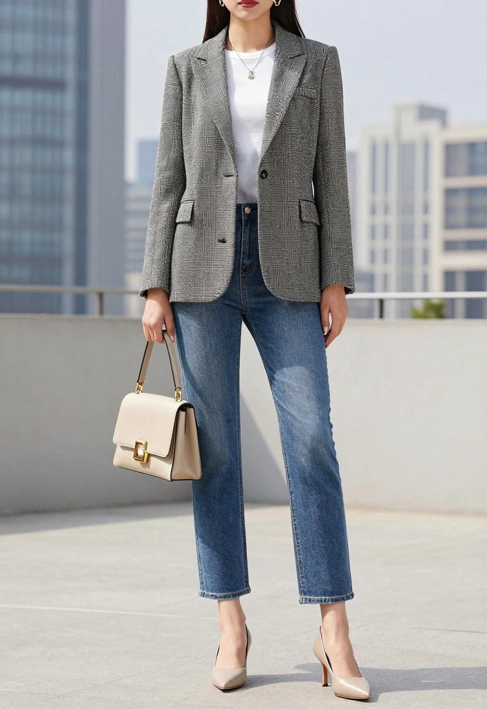 14 Evisu Jeans Outfit Ideas For Women With Y2K Energy - 12. Chic Blazer Combination 1