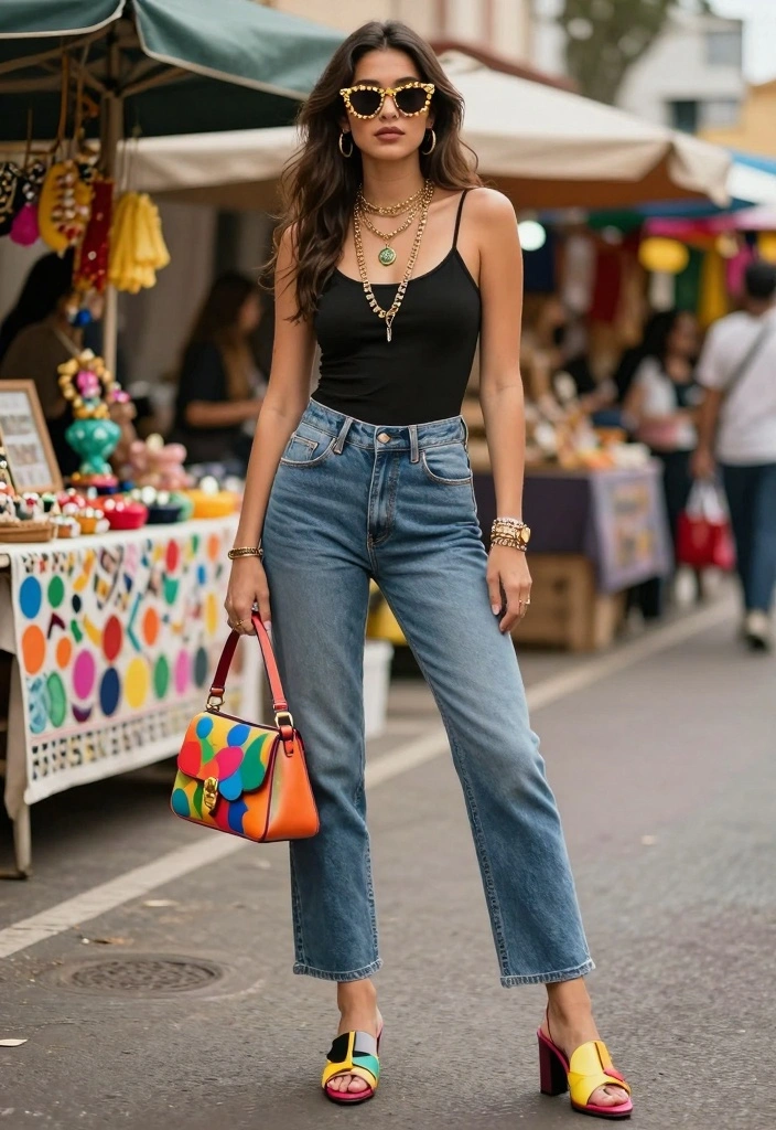 14 Evisu Jeans Outfit Ideas For Women With Y2K Energy - 13. Colorful Accessories 1