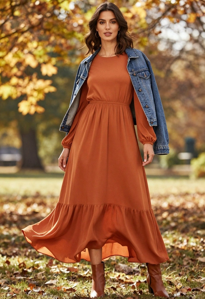 14 Fall Baby Shower Outfit Ideas For Women With Soft Elegance - 1. Flowing Maxi Dress with Autumn Hues 1