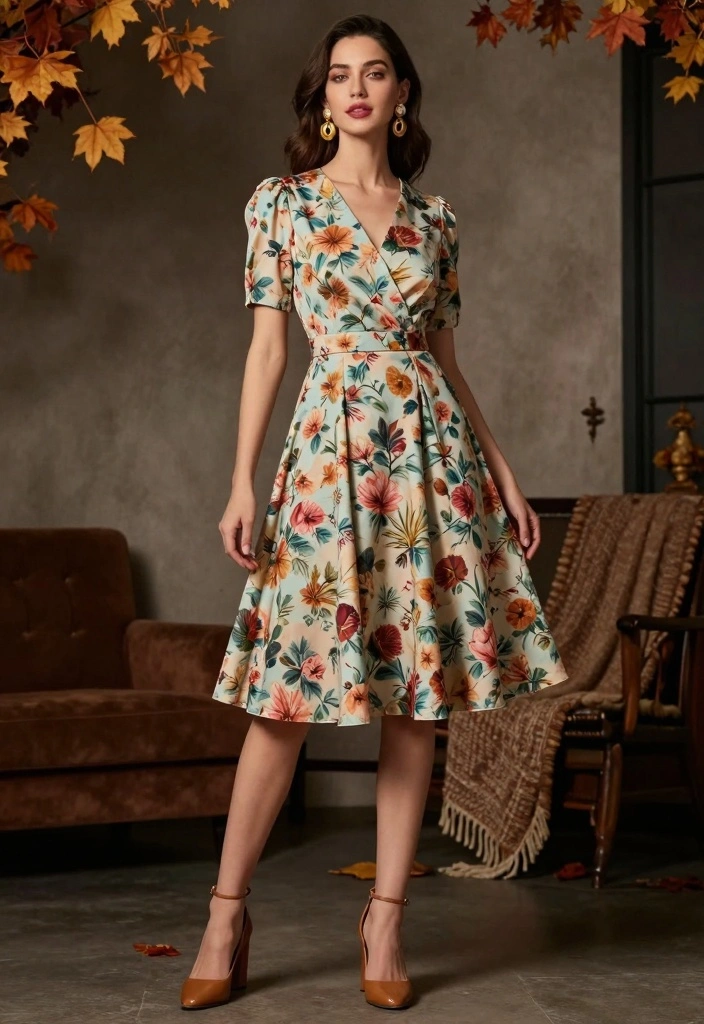 14 Fall Baby Shower Outfit Ideas For Women With Soft Elegance - 12. Vintage-Inspired Dress with Modern Touches 1