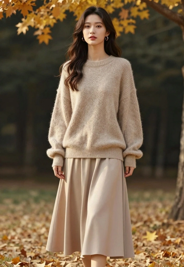 14 Fall Baby Shower Outfit Ideas For Women With Soft Elegance - 13. Soft Wool Sweater with a Flowing Skirt 1