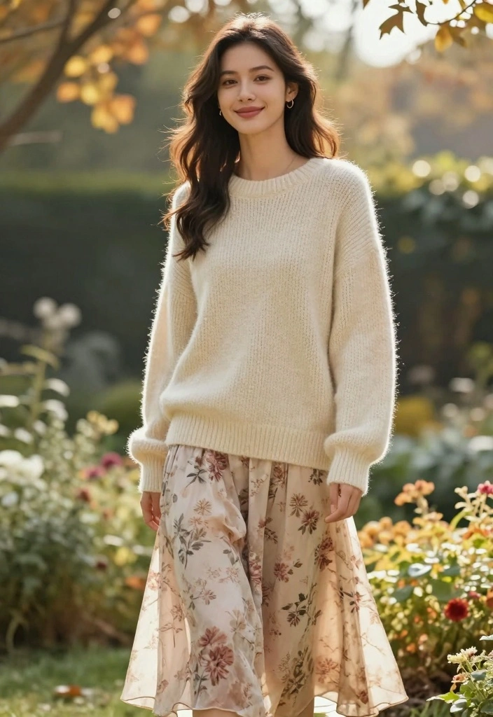 14 Fall Baby Shower Outfit Ideas For Women With Soft Elegance - 2. Cozy Knit Sweater with a Midi Skirt 1