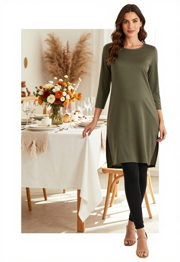 14 Fall Baby Shower Outfit Ideas For Women With Soft Elegance - 3. Elegant Tunic with Leggings 1