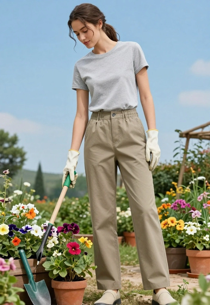 14 Halara Pants Outfit Ideas For Women With Comfortable Style - 11. Gardening Delight 1