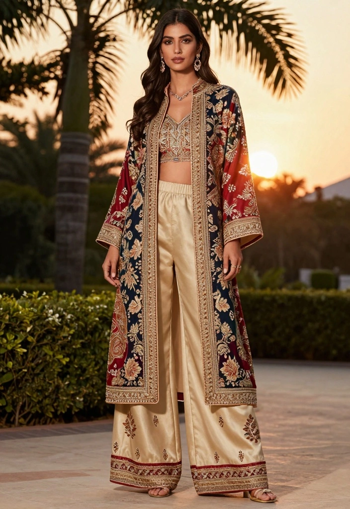14 Indian Palazzo Pants Outfit Ideas For Women With Grace - 2. Palazzo Pants with a Long Jacket 1