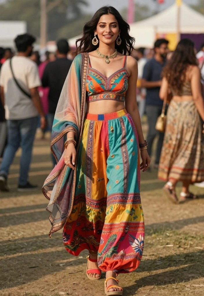 14 Indian Palazzo Pants Outfit Ideas For Women With Grace - 3. The Ethnic Crop Top Ensemble 1
