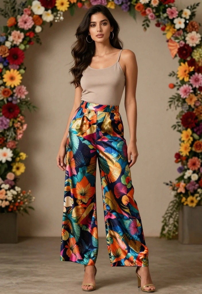 14 Indian Palazzo Pants Outfit Ideas For Women With Grace - 5. Printed Palazzo Pants with a Simple Top 1