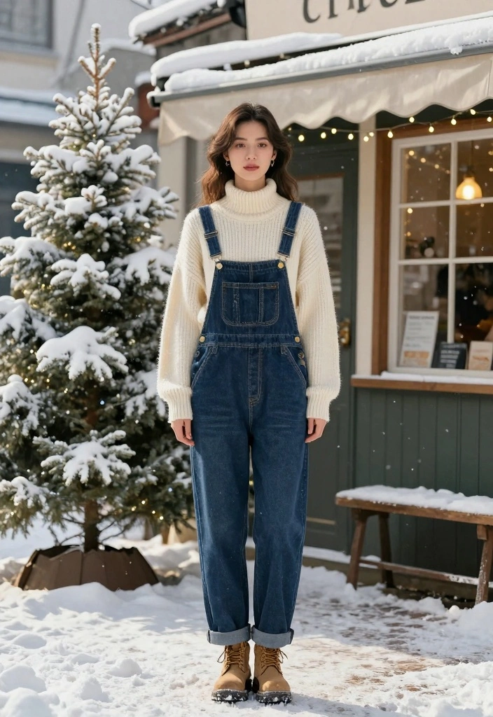 14 Winter Overalls Outfit Ideas For Women With Cozy Layers - 1. Cozy Knit Sweater Under Stylish Overalls 1