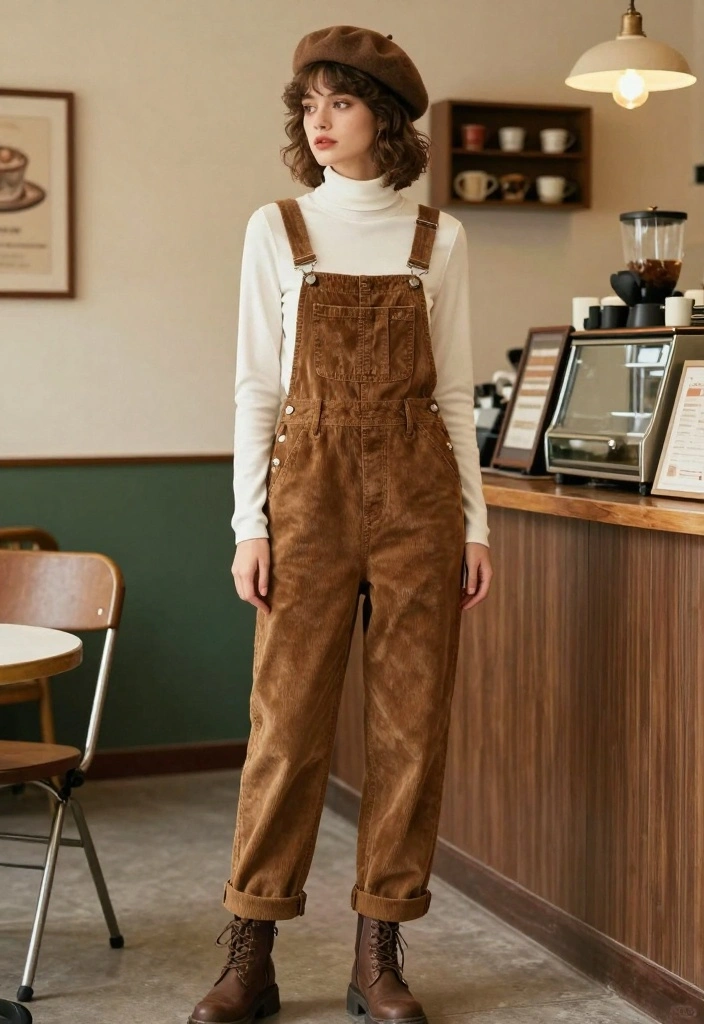 14 Winter Overalls Outfit Ideas For Women With Cozy Layers - 10. Vintage Inspired Look with Corduroy Overalls 1