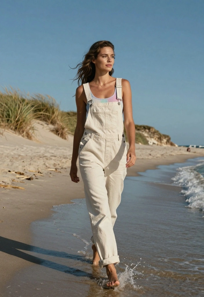 14 Winter Overalls Outfit Ideas For Women With Cozy Layers - 14. Relaxed Beachy Vibes with Light Overalls 1