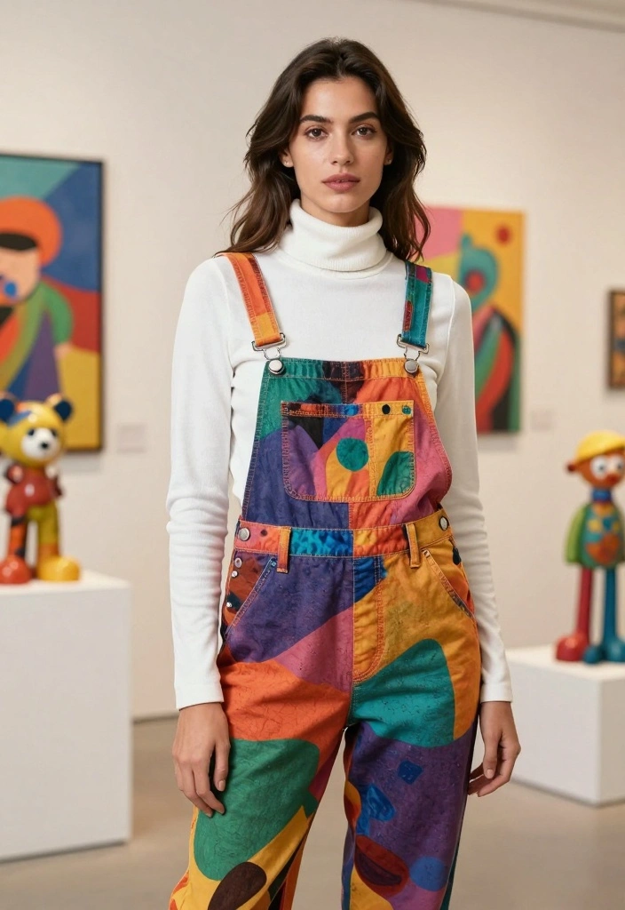 14 Winter Overalls Outfit Ideas For Women With Cozy Layers - 8. Printed Overalls for a Unique Statement 1