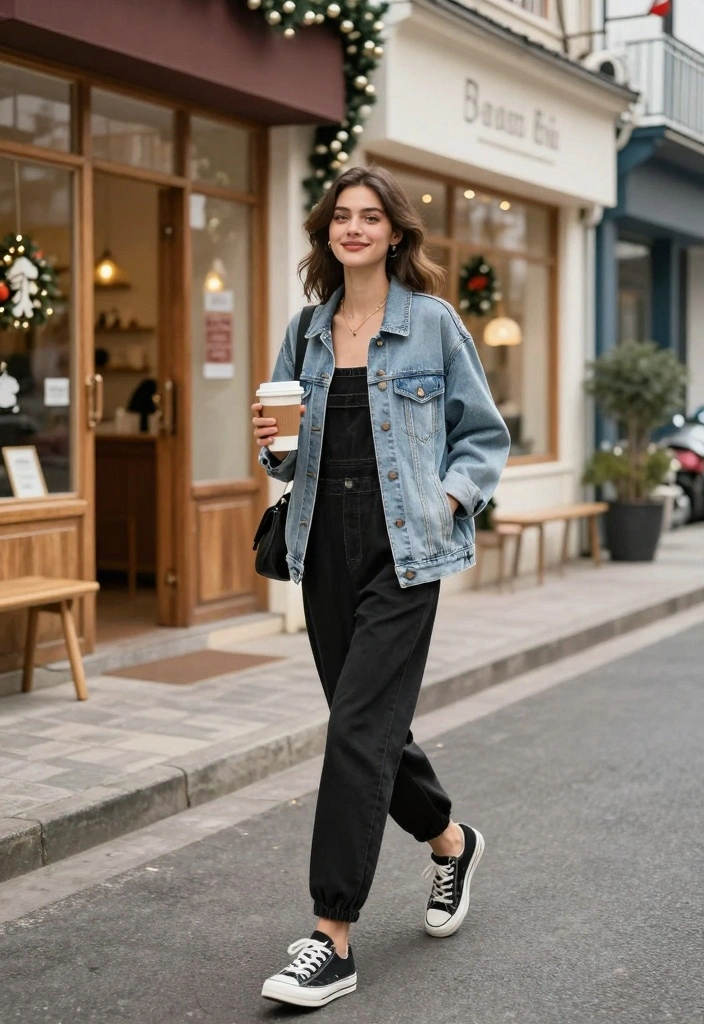 14 Winter Overalls Outfit Ideas For Women With Cozy Layers - 9. Layered Look with a Denim Jacket 1