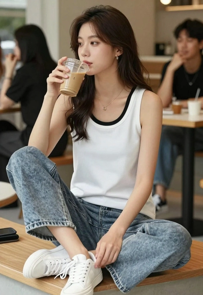 15 Acid Wash Jeans Outfit Ideas For Women With Retro Cool - 13. Layered Tank Tops and Casual Sneakers 1