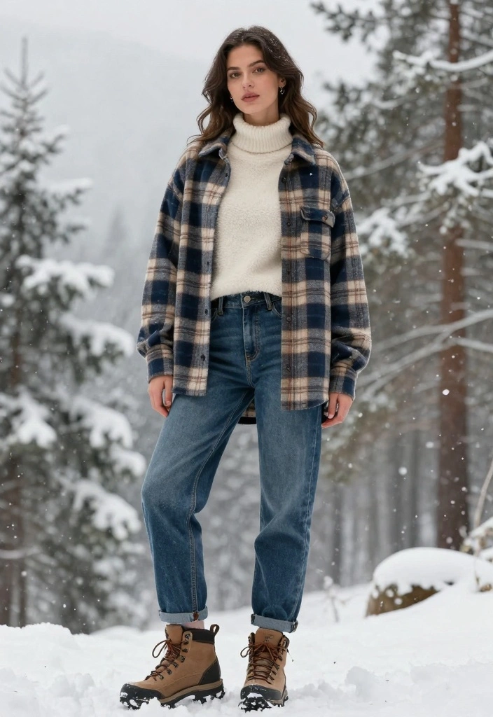 15 Aspen Winter Outfit Ideas For Women With Mountain Style - 5. Flannel & Fleece Layers 1