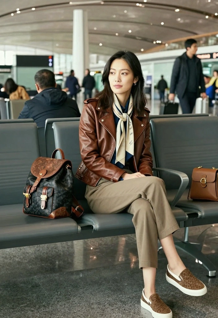 15 Brown Leather Jacket Outfit Ideas For Women With Classic Edge - 10. Travel Ready 1