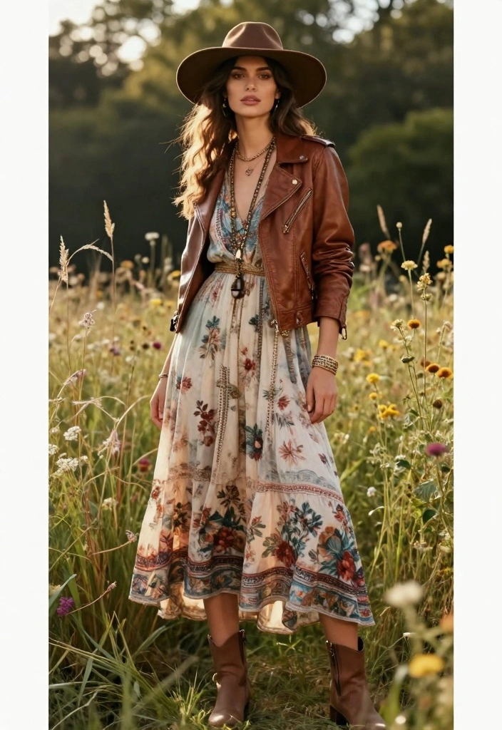 15 Brown Leather Jacket Outfit Ideas For Women With Classic Edge - 2. Casual Boho Vibes 1